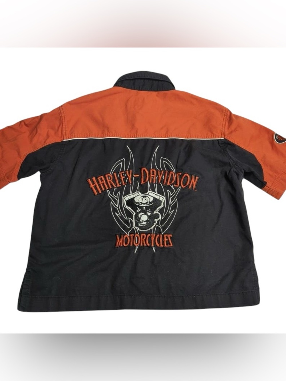 Harley Davidson 2XL Dealership Work Shirt Mens Small Black & Orange 90s